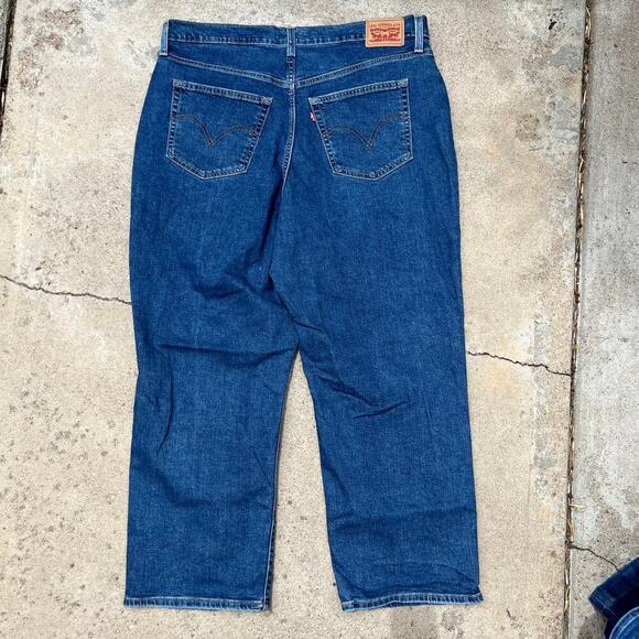 Levi's Blue Cotton Button Fly Cropped Ribcage Straight Ankle Jeans Size 16W - Picture 5 of 15